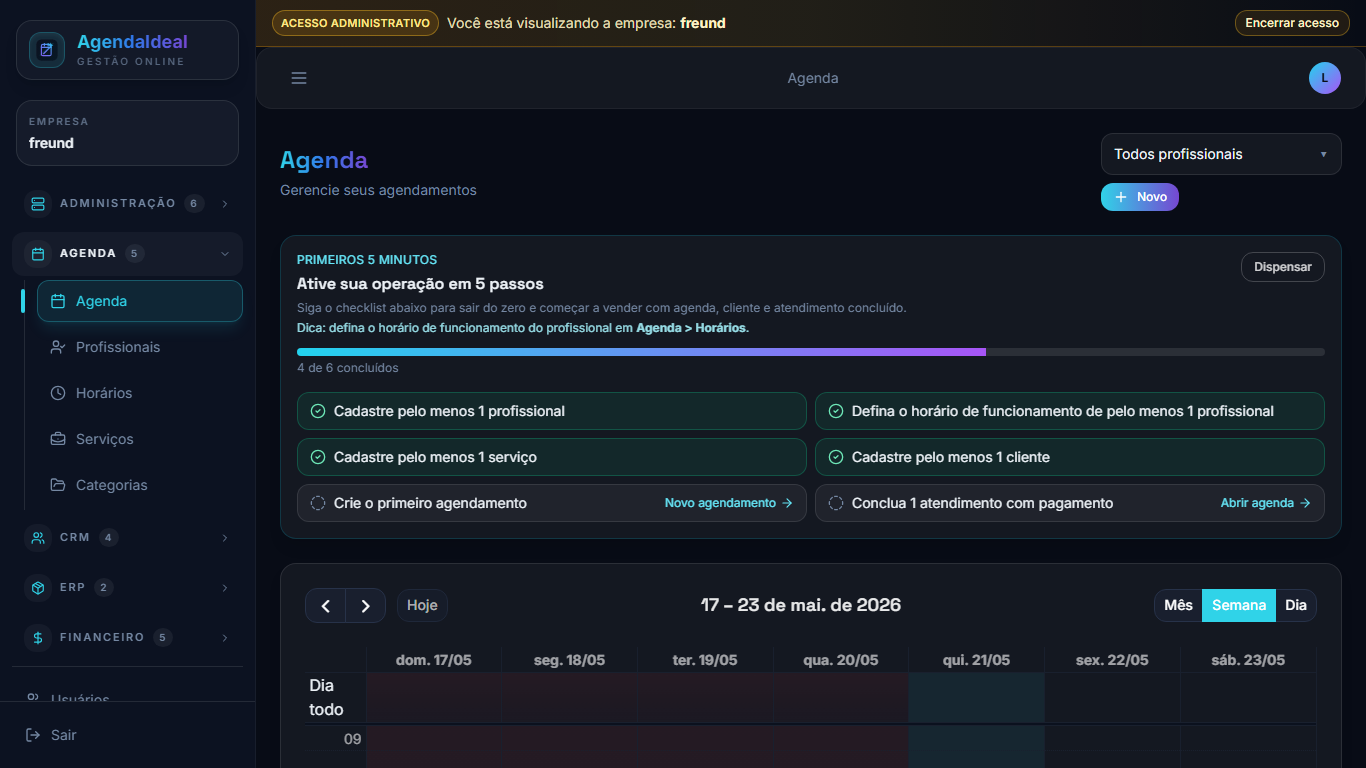 Tela de agenda operacional do AgendaIdeal